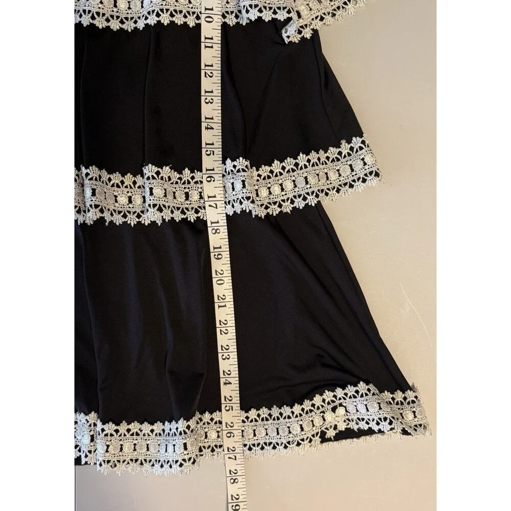 Judith March Tiered Skirt Medium Black White Crochet Lace Boho Hippie